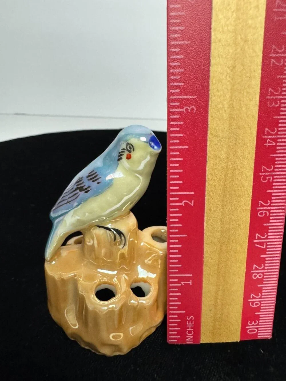 Antique 1930 - 1950s  Art Deco Luster Blue Sparrow song Bird Flower 6 hole